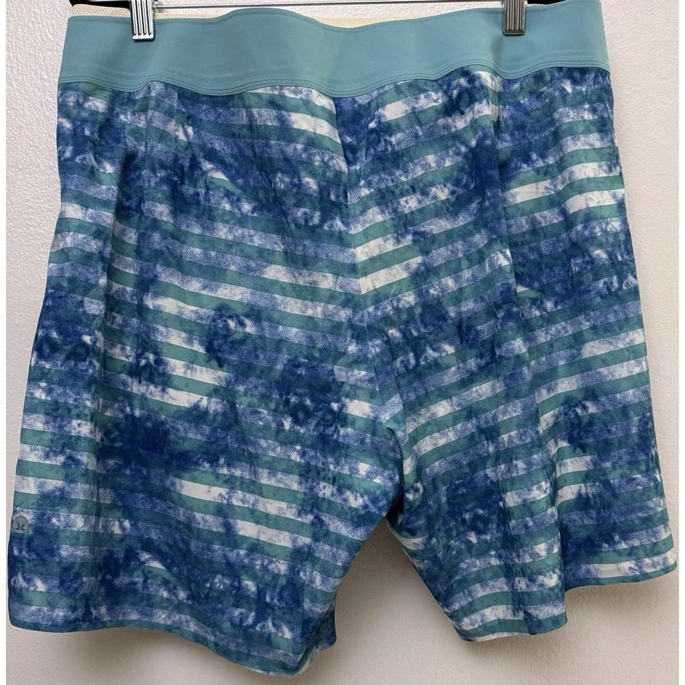 Lululemon El Current Blue & Teal Striped Lined Swim Trunks Shorts‎ Sz 36
